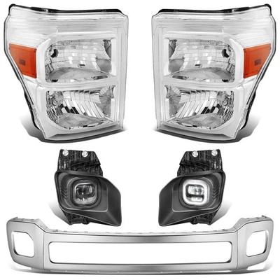Fit 11-16 F-250 F-350 F-450 SD Chrome Amber Headlights Fog Lights Front Bumper - Image 1 of 4