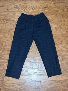 Vintage Focus 2000 Women's Navy Blue Pinstripe Wool Pleated Dress Pants, Sz 16 - Picture 1 of 5