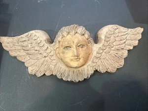 Testa di angelo cherubino in legno intagliato a mano con occhi di vetro - 16,25” barocco religioso - Foto 1 di 12