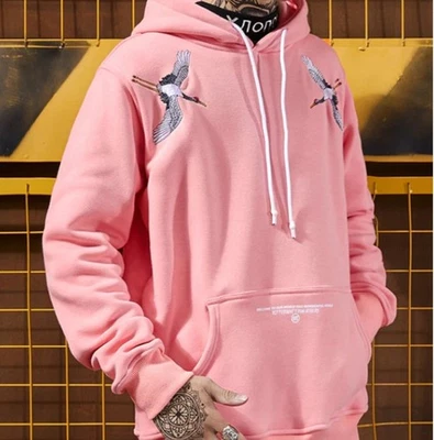 Sudadera con capucha bordada Harajuku Cranes para hombre talla XXL Foto 1 de 4