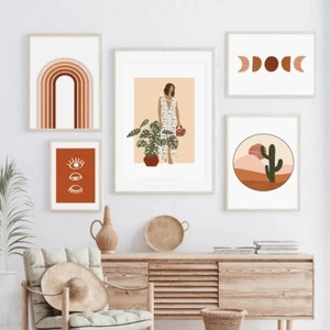 Modern Boho Moon / Lanscape Abstract Canvas Painting Living Room Wall Art Decor - Picture 1 of 11