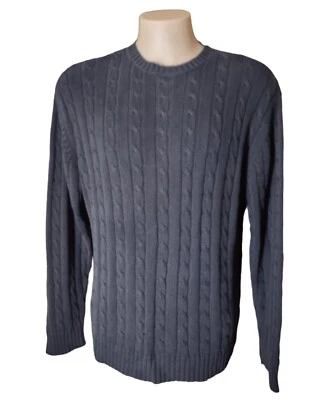 Sweater Cable Knit Basic Editions Men's Adult Large Crew Neck Navy - Image 1 of 4