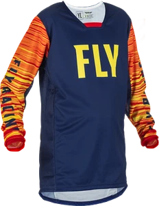 Fly Racing Youth Navy Blue/Yellow/Red Kinetic Wave Dirt Bike Jersey ATV MX 2022 - Picture 1 of 2