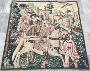 Vintage Francuski gobelin Średniowieczny obrazek Dekoracja ścienna Gobelin 3x3 stopy Darmowa wysyłka