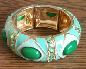 Joan Rivers Vintage RARO Splendido Braccialetto⭐️. Verde con cristalli - Foto 1 di 2