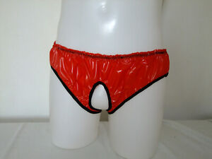 Open Crotch PVC Pants Briefs Full Underwear Plastic Panties Exposure Sissy Red