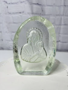 Vintage Glass Statue Paperweight Virgin Mary And Baby Jesus Madonna - Picture 1 of 7