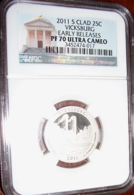2011-S 25c Silver Vickburg NP Quarter NGC PF70 Ultra Cameo EARLY RELEASE A2 - Image 1 of 4