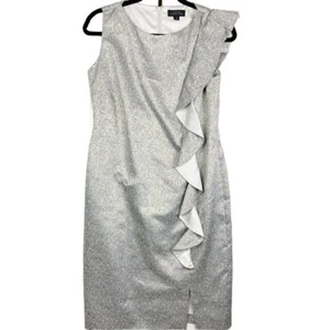 Tahari ASL Gold Brocade Sleeveless Cocktail Dress Vertical Ruffle Detail Size 10 - Picture 1 of 7