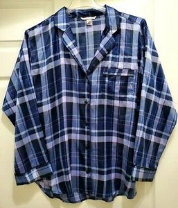 Victoria's Secret Womens Xl Plaid Long Sveeve Sleepwear Shirt Top Blue - Picture 1 of 8
