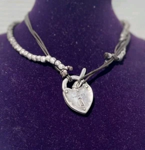 Uno De 50 Padlock Necklace With Metal Beads And Leather Strings - Picture 1 of 6