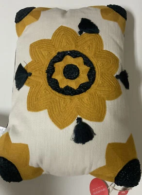 🍀 Opalhouse designed w/Jungalow Cream/Gold Embroidered Sun Pillow 20”x14” - Image 1 of 4