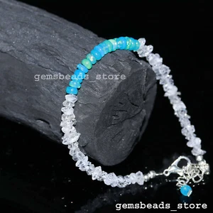 925 Sterling Silver Herkimer Quartz+Ethiopian Opal Adjustable Bracelet 7" - Picture 1 of 10