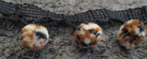 Vintage Sewing Edge Black Fabric Trim with Mini Leopard Pom Poms - Picture 1 of 2