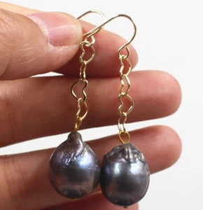 Dangle 16 mm Multicolor black Reborn keshi pearl Earrings - Picture 1 of 3