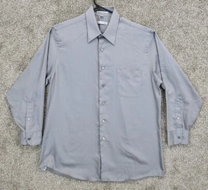 Geoffrey Beene Shirt Men's L Silver Sateen Long Sleeve Wrinkle Free Breathable - Picture 1 of 9