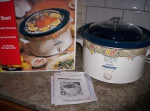 Vtg. Rival 5 Qt Slow Cooker Crock Pot 3355 Fruit Print Removable Stoneware - Picture 1 of 9