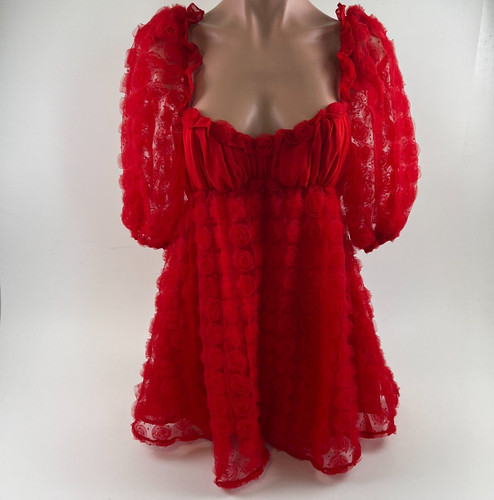 UNDERCOVER FOR LOVE & LEMON'S Victoria's Secret mini abito da festa con fiori e volant rosso XS NUOVO CON ETICHETTE