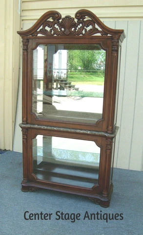 62567  PULASKI Marble and Mahogany 2 pc. Side Loading Curio Cabinet w/lights Cover