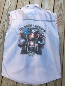 Vintage The Great American Hawg Hog Denim Shirt Men’s Medium Motorcycle RARE - Picture 1 of 9