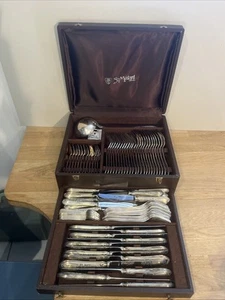 Ancienne Ménagère Complète 85 pcs Métal Argenté 2 Poinçons Saint Médard Orfèvres - Foto 1 di 24
