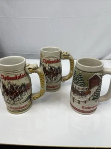 Budweiser Beer Steins Lot Of 3 Vintage 1983,1983,1984 Christmas Edition Mugs - Picture 1 of 7