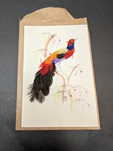Exótico Faisán Terroso Pájaro Pluma Arte Popular México Navidad Tarjeta de Felicitación 5.5" - Imagen 1 de 6