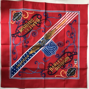90 s Harley Davidson Red 22x22 Bandana Eagle USA Scarf Cotton Poly RN 16463 NEW - Picture 1 of 4