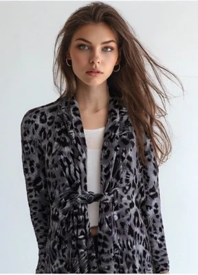 Classiques Entier свитер шелковая смесь животных печать длинный кардиган серый размер большой - Изображение 1 из 4