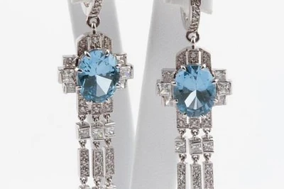 Blautopas Ohrringe Ohrstecker 585 er 14k Weiß Gold Top! # - Bild 1 von 4