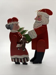 Set of 2  Nancy Thomas Wood Jointed Santa & Mrs. 2013 7" Ornaments Signed N. T. - Picture 1 of 19