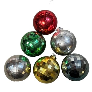Vintage Christbaumschmuck Set 6 Discokugel Spiegel Stern Kugeln gemischte Farben - Bild 1 von 4