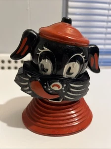 Vintage Ken L Ration Black Plastic Dog Bank - Puppy Red Tongue - Bakelite - Picture 1 of 6