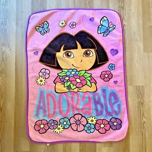 Dora the Explorer Adorable Plush Fleece Blanket Pink Flowers Nick Jr. 33" x 44"