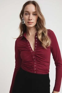 WITCHERY Ruby Snap Button Collared Stretchy Long Sleeve Blouse SIZE SMALL 10 top - Picture 1 of 6