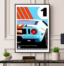 Ford GT Print - GT40 Wall Art 40 Artwork Poster gift Le Mans 24 Gulf Racing pop