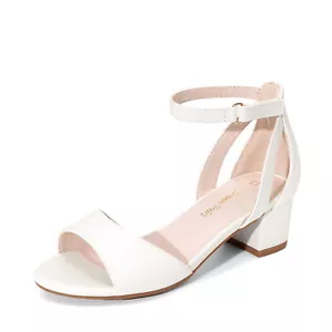 Girls Sandals Low Chunky Heel Open Toe Wedding Party Dress Shoes Little/Big Kid - Picture 1 of 32