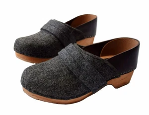Cape Clogs MAJA Felted Wool & Leather Back Clogs Size 11 (42) Charcoal Gray, NEW - Picture 1 of 8