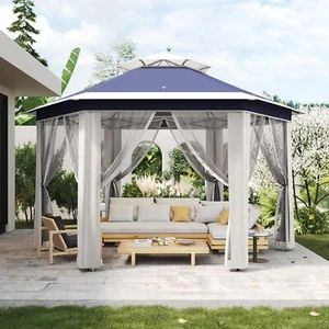 13' x 13' Double Roof Outdoor Patio Gazebo Pop Up Canopy Tent with Mesh Netting - Picture 1 of 9