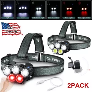Paquete de 2 5X LED Potente Sensor Movimiento LED Faros Recargables USB 6 Modos Antorcha - Imagen 1 de 15
