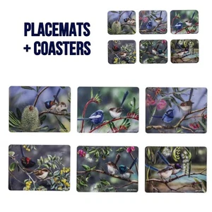 Dining Kitchen Australian Wren Cork Backed Placemats Set 6 + Matching Coaster - Picture 1 of 6