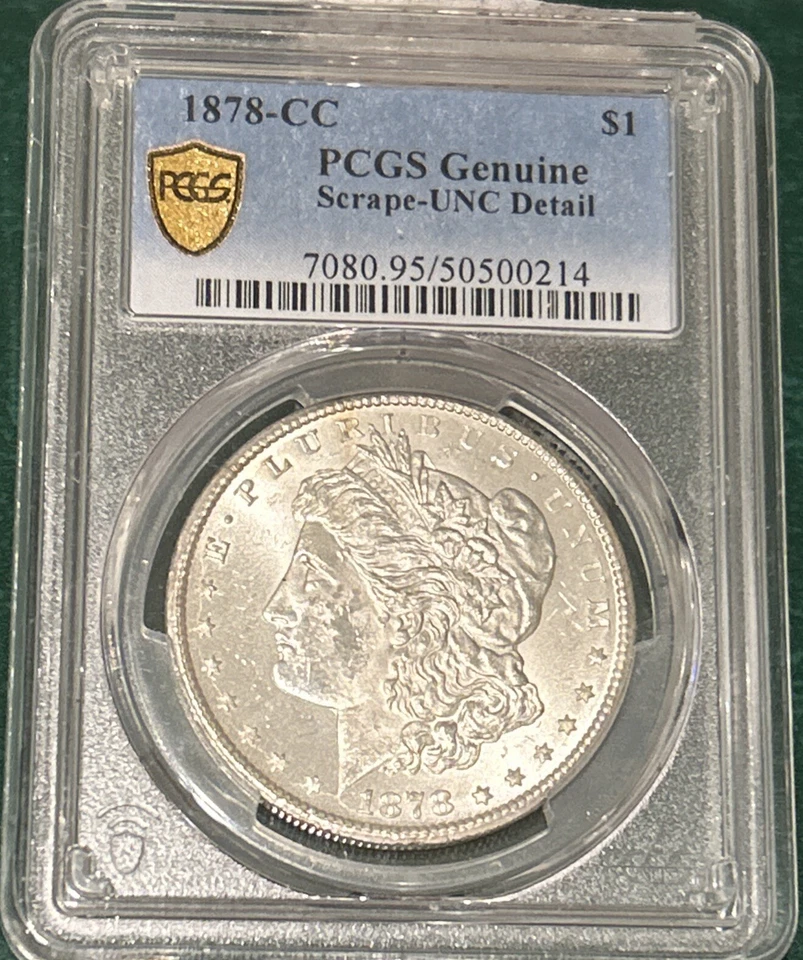 1878-CC PQ Silver $ PCGS Uncirc Gold Shield MS, Very slight scr bright BU D708 - Image 1 of 4