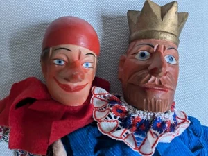 2 Handpuppen Holz geschnitzt Hohnsteiner ? Kasperletheater König Kasper - Bild 1 von 6