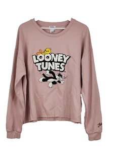 Looney Tunes Top Womens Pink Cropped Long Sleeve Size XL - Picture 1 of 10