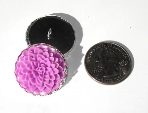 Lavender Dahlia Resin Button 1" handcrafted shank silver plated crown edge tray - Picture 1 of 1