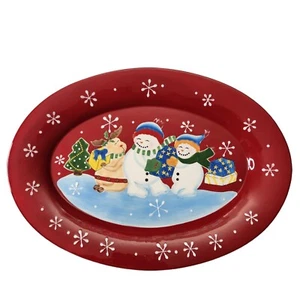 Studio Nova Festive Frosty Christmas 16 Inch Red Snowman Platter Serving - Picture 1 of 4