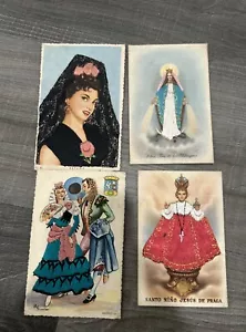 4 Postales Vintage Bordadas Seda Madrid España Tarjeta Postal Sin Publicar - Imagen 1 de 10
