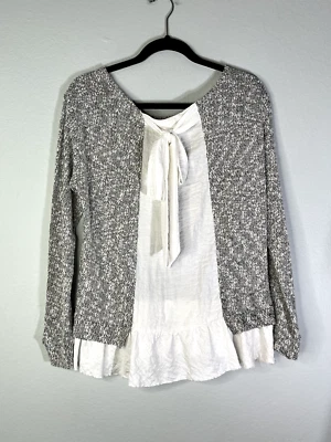 Anthropologie Clu + Willoughby Womens Sweater Metallic Gray Bow Back Size S USA - Image 1 of 4