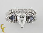 2.00 Karat Diamant & Saphir 18k Weiß Gold Hochzeit Ring Set Größe 7.25
