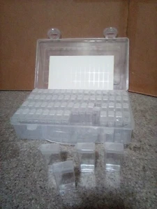 Plastic container with 64 miniature containers inside with label stickers - Picture 1 of 4
